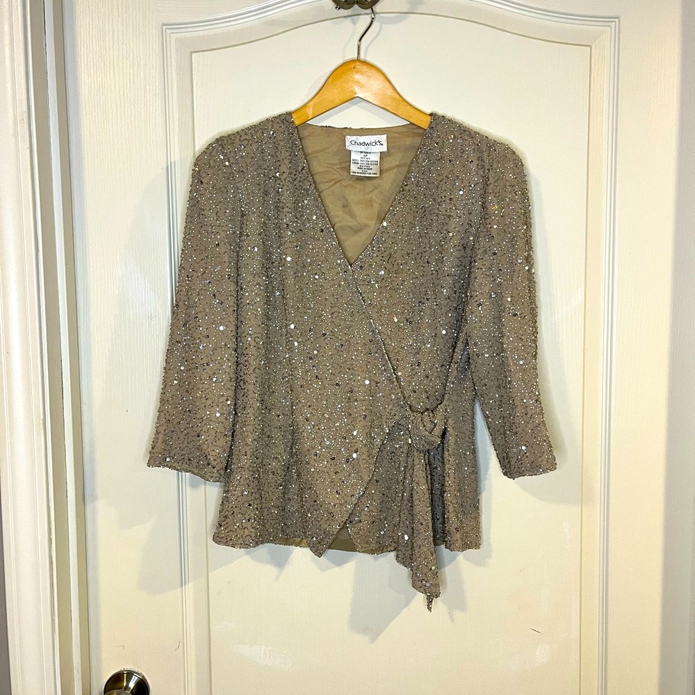 Chadwicks Brown Sequin Wrap Blouse
